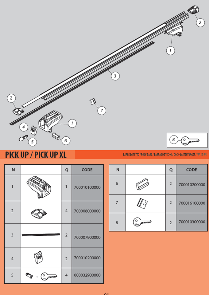 Spare parts Menabo Roof Bars PICK UP/ PICK UP XL ESupplyLine