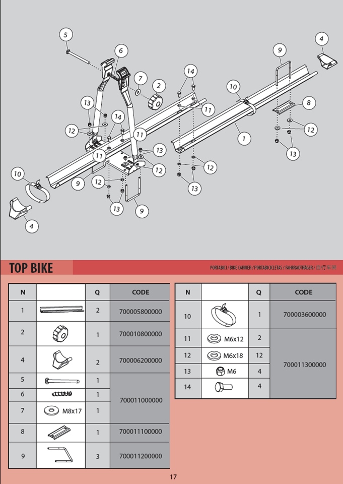 Spare Parts Menabo Bike Carrier TOP BIKE ESupplyLine