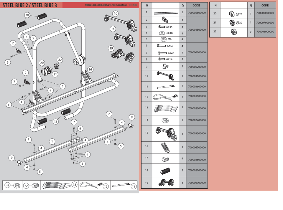 Spare Parts Menabo Bike Carrier STEEL BIKE 2/ STEEL BIKE 3 ESupplyLine
