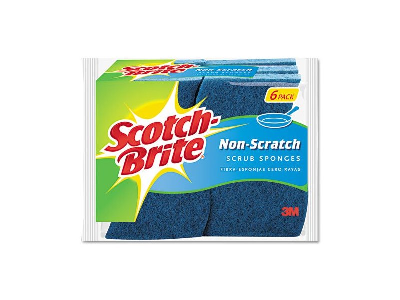 ScotchBrite NonScratch Scrub Sponge, 4 2/5 x 2 3/5", Blue, 6/Pack